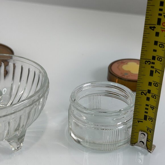 Vintage Art Deco MCM Powder Glass Jar Trinket Metal Lid Grannycore Lot of 2 - Picture 9 of 16